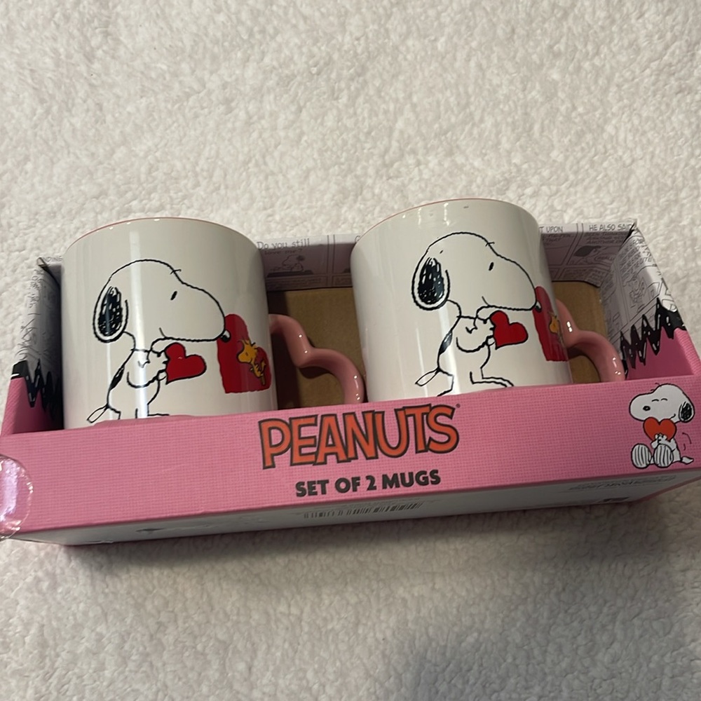 NWOT Peanuts Snoopy Pink Mugs Set - Picture 2 of 5